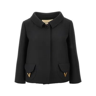 Valentino Crepe Couture Jacket With V Gold Details In Black