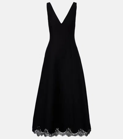 Valentino Crepe Couture Lace-trimmed Midi Dress In Black