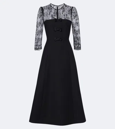Valentino Crepe Couture Lace-trimmed Midi Dress In Black