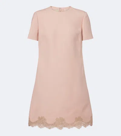 Valentino Crepe Couture Lace-trimmed Minidress In Pink