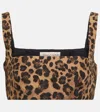 Valentino Crêpe Couture Leopard-print Crop Top In Black