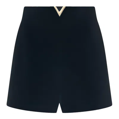 Valentino Crepe Couture Logo Plaque Tailored Shorts In Blue