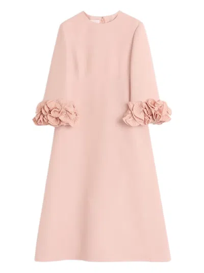 Valentino Wool-silk Floral-sleeve Midi Dress In Vieux Rose