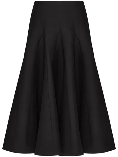 Valentino Flared Wool-silk Crepe Midi Skirt In Black  