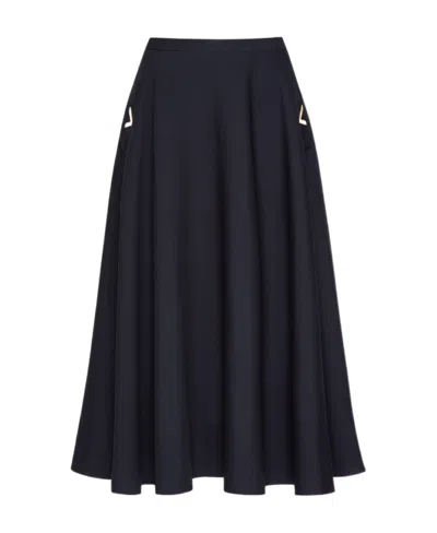 Valentino Crepe Couture Midi Skirt In Blue