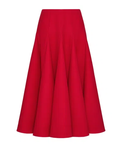 Valentino Crepe Couture Midi Skirt In Red