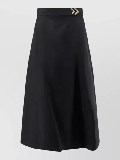 Valentino Crepe Couture Midi Skirt Vgold Detail In Black