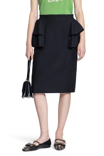 Valentino Crêpe Couture Midi Skirt With Ruffles In Black
