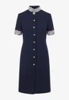 Valentino Structured Midi Dress With High Collar In Blue