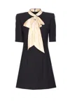 Valentino Womens Nero Champagne Bow-embellishment Short-sleeves Wool And Silk Mini Dress In Black