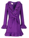 Valentino Garavani Purple Short Dress With V-neck And Ruffles In Virgin Wool And Silk Blend Woman
