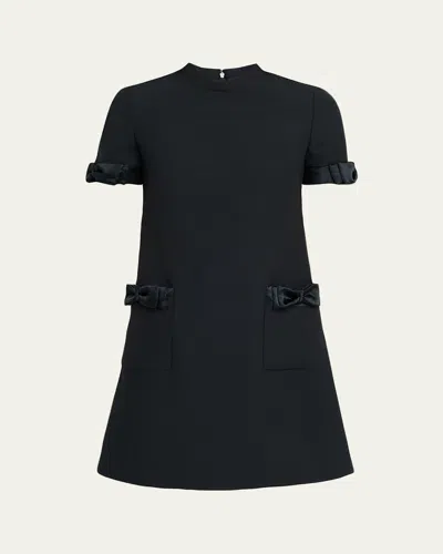 Valentino Crepe Couture Mini Dress With Bows In Black