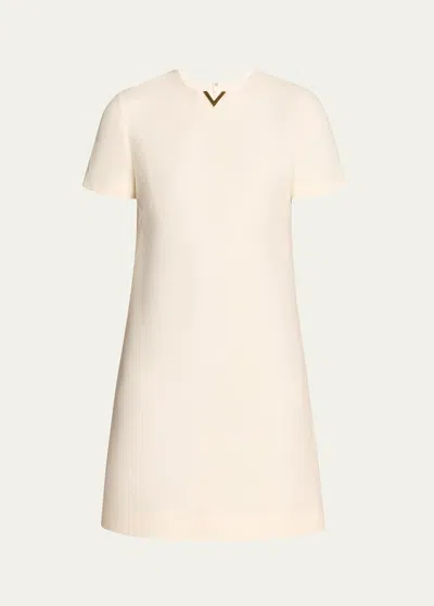 Valentino Crepe Couture Mini Dress With Logo Hardware In Ivory