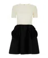 Valentino Appliquéd Two-tone Wool And Silk-blend Mini Dress In Black