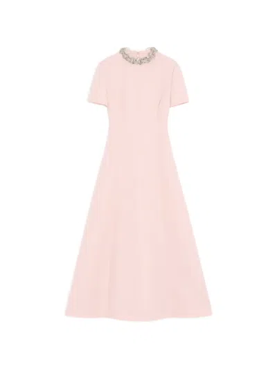 Valentino Crepe Couture Embellished Midi Dress In Neutral