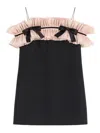 Valentino Crepe Couture Pleated Bow Mini Dress In Black