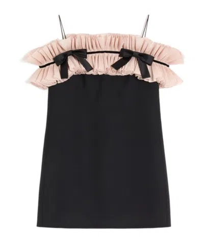 Valentino Crepe Couture Pleated Bow Mini Dress In Black