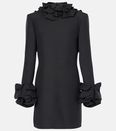 Valentino Ruffled Long-sleeve Mini Dress In Black