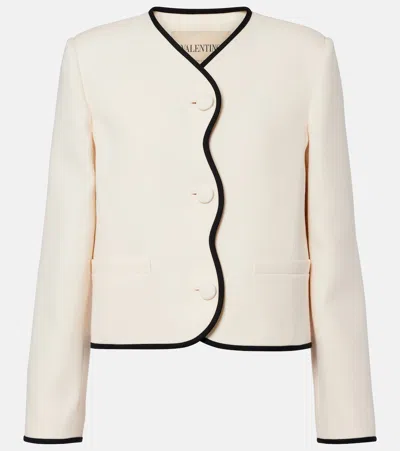 Valentino Couture Crepe Jacket Contrast Trim Scalloped In White