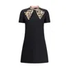 Valentino Embellished Pussy-bow Wool And Silk-blend Crepe Mini Dress In Black