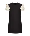 Valentino Dress With Round Neckline And Ruffled Sleeves In Black