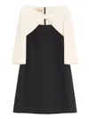 Valentino Crepe Couture Short Dress With Bow And Contrasting Sleeves In Black