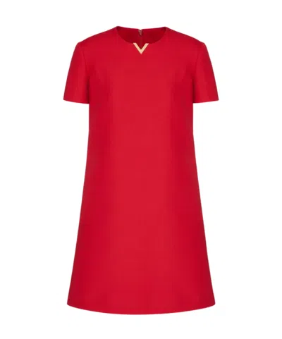 Valentino Crepe Couture Short-sleeved Mini Dress In Red