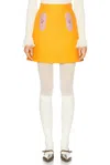 Valentino Contrast Seamed Short Wool Skirt In Bright Narciso & Pale Rose
