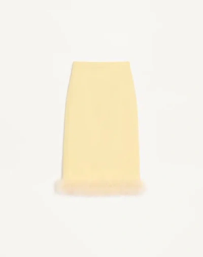 Valentino Crepe Couture Skirt With Feathers Woman Yellow 44 In Neutral