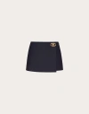 Valentino Embellished Wrap-effect Wool And Silk-blend Mini Skirt In Navy