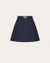 Valentino V Logo Belt Wool Mini Skirt In Navy