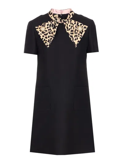 Valentino Black Crepe Couture Dress With Animal-print Bow