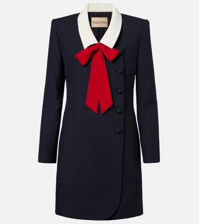 Valentino Crepe Couture Tie-neck Minidress In Blue
