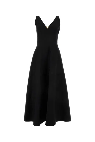 Valentino Crepe Couture Midi Dress In Black