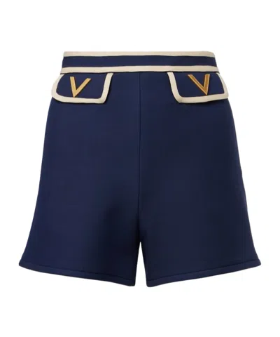 Valentino Crepe Couture Vgold High-rise Shorts In Blue