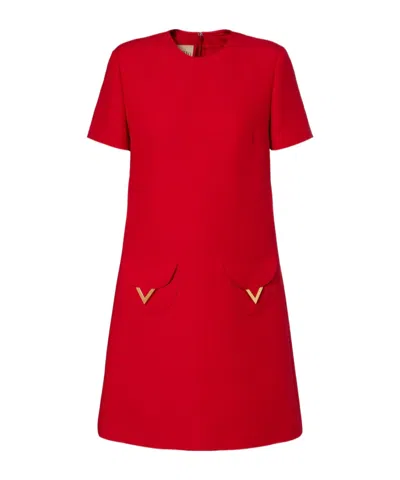 Valentino Crepe Couture Vgold Minidress In Red