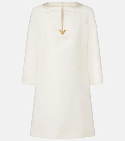 Valentino Embellished Silk Satin-trimmed Wool And Silk-blend Crepe Mini Dress In White