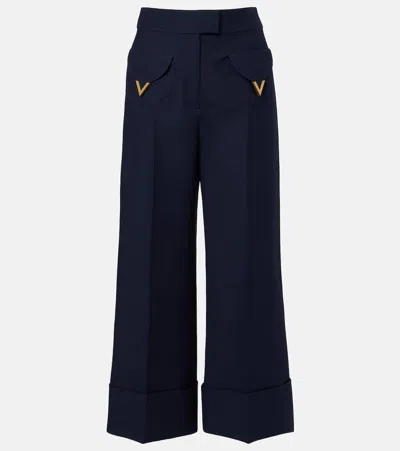 Valentino Crepe Couture Vgold Wide-leg Pants In Blue