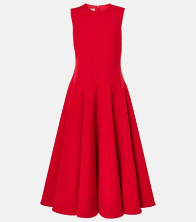 Valentino Crepe Couture Virgin Wool Midi Dress In Red