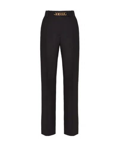 Valentino Crepe Couture Vlogo Chain Trousers In Black