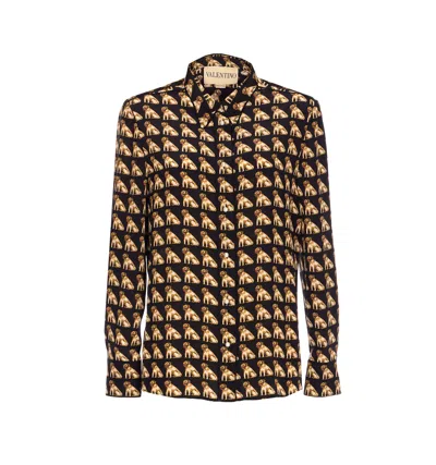 Valentino Collar Shirt With Long Sleeves And All-over Print In Multi