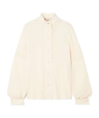 Valentino Lace-trimmed Silk Crepe De Chine Blouse In Neutral