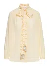 Valentino Silk Tasselled-pussybow Blouse In Nude & Neutrals