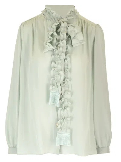 Valentino Crepe De Chine Shirt Shirts Light Blue In Green