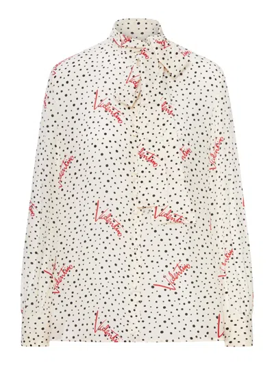 Valentino Crepe De Chine Shirt With Bubbles And Polka Dot In Multi