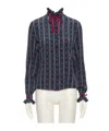 Valentino Cherry Polka-dot Striped Crepe De Chine Shirt In Black
