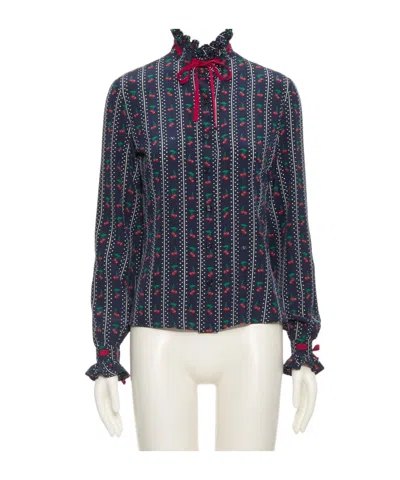 Valentino Crepe De Chine Shirt With Cherryfic Print In Black