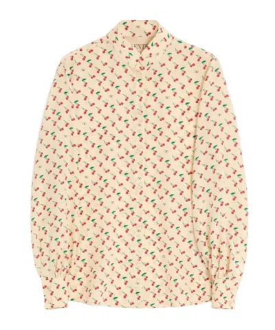 Valentino Crepe De Chine Shirt With Cherryfic Print In Neutral