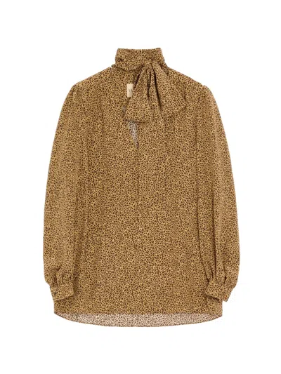 Valentino Crepe De Chine Shirt With Fauve Eclat Micromacula Print In Multi