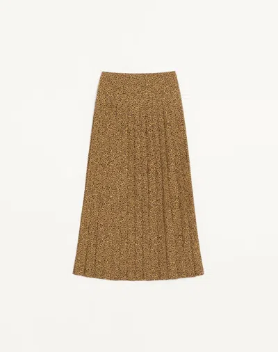 Valentino Crepe De Chine Skirt With Fauve Eclat Micromacula Print Woman Animal Print 38 In Brown